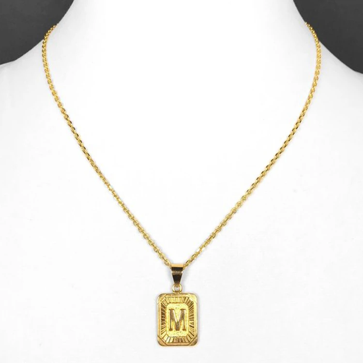 Trendy 18k Gold Plated Personalised Rectangle Necklace Jewelry ...