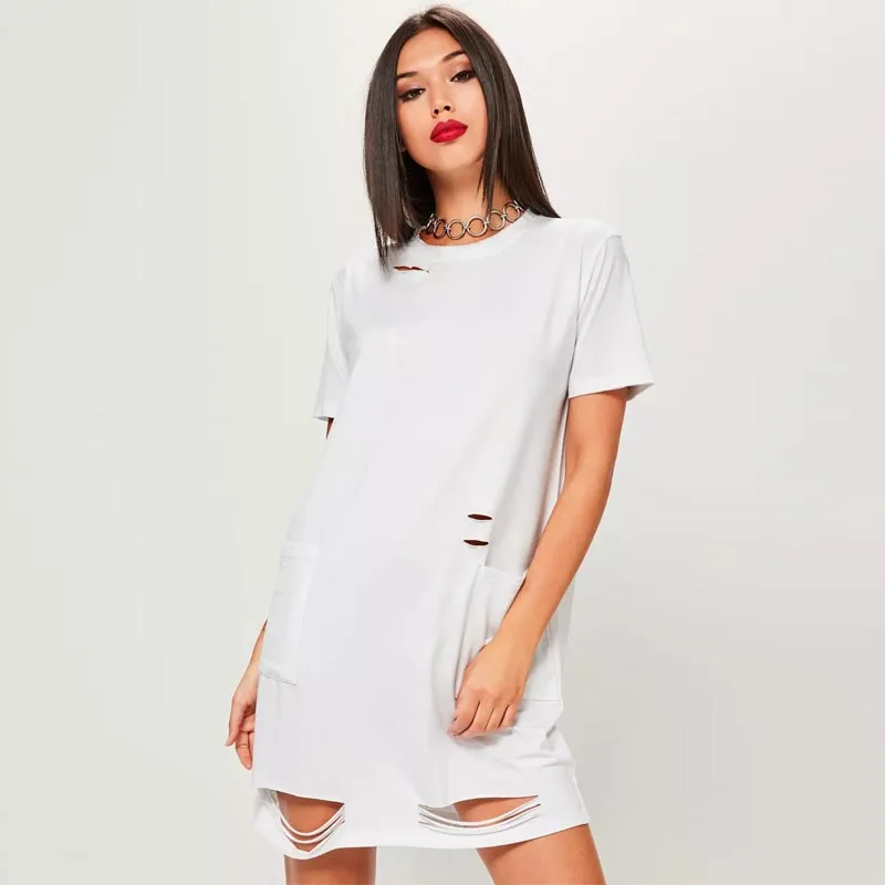 white distressed t shirt dress