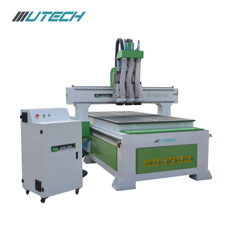 Three heads Pneumatic ATC wood door cabinet cnc router woodworking machine for sale
