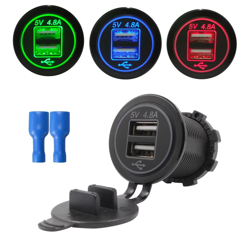 Cheap & High Quality Waterproof USB car charger socket 4.8A output for marine boat,bus,truck DC 12-24V input