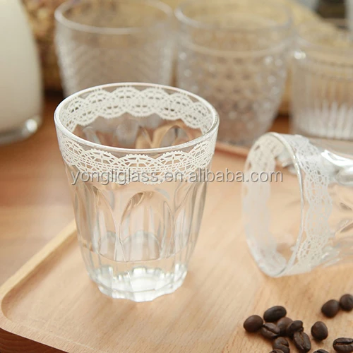 Elegant glass coffee glass cups reusable coffee cup with lace printed on sale
