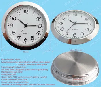 55mm Silver Plating Metal Clock Insert Clock Fit Up Insert Clock Japan ...