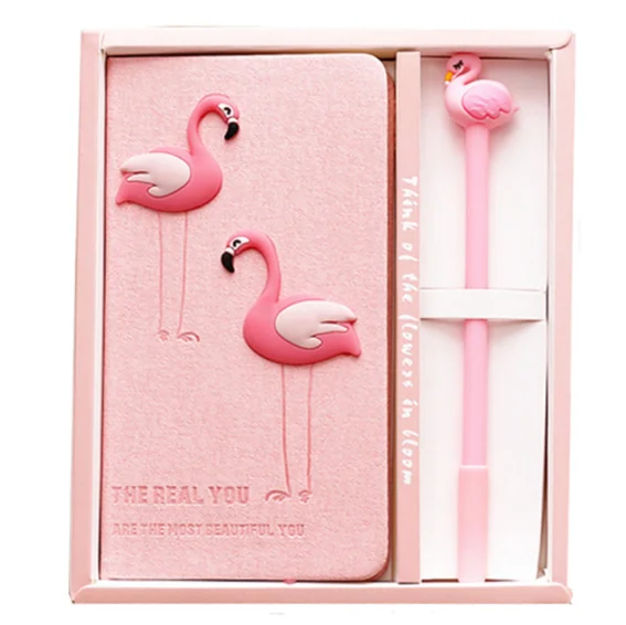 Hot Sell Valentine Elegant Flamingo Printed Style Pink Notebook With Pen Gift Set