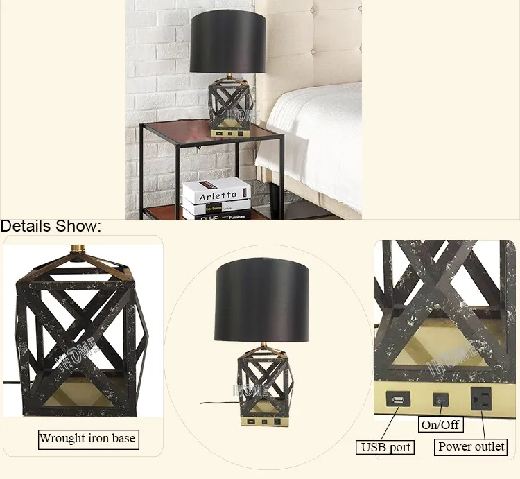 Antique Bedside Lamp With Usb Port And Power Outlet/custom Made Wrought