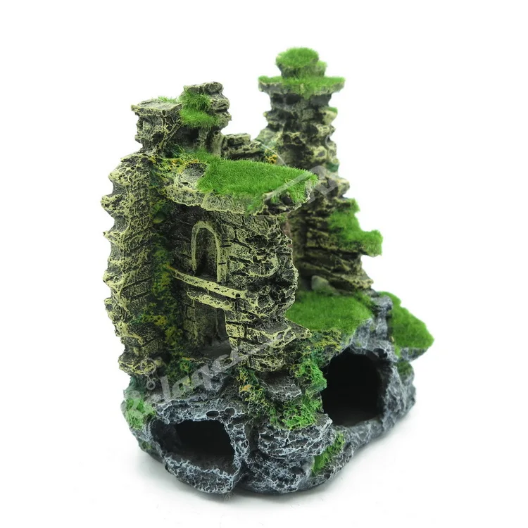 Aquarium Decorations Ruins,Resin Fish Tank Hideout Rock Betta Cave Castle Ornament Decor Fish