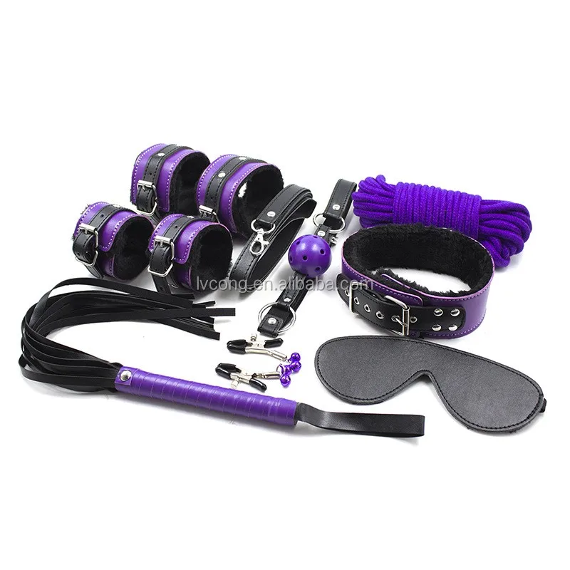 8pcs Sm Strap Bed Restraint Purple Leather Handcuffs For Sex Bound
