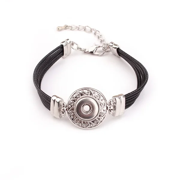 Snaps Black Leather Bangle Bumpy Bracelet Wholesale Snap ...