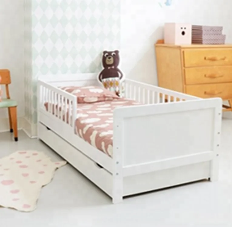 No 1322 Toddler Bed Solid Pine Wood Baby Bed Furniture With Drawer