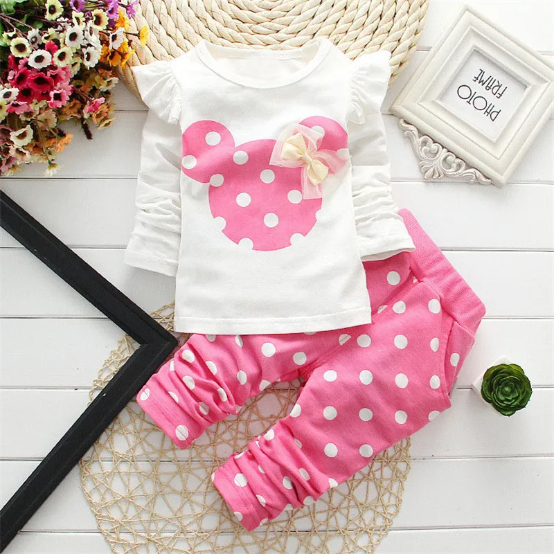 Hot selling autumn spring Mickey long sleeves 2 pieces set baby clothes newborn girl
