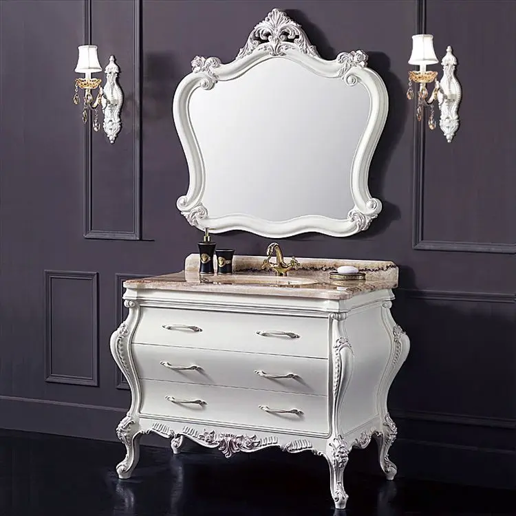 Solid Wood Marble Vanity Top European Style Elegant Bathroom Furniture Bathroom Vanities