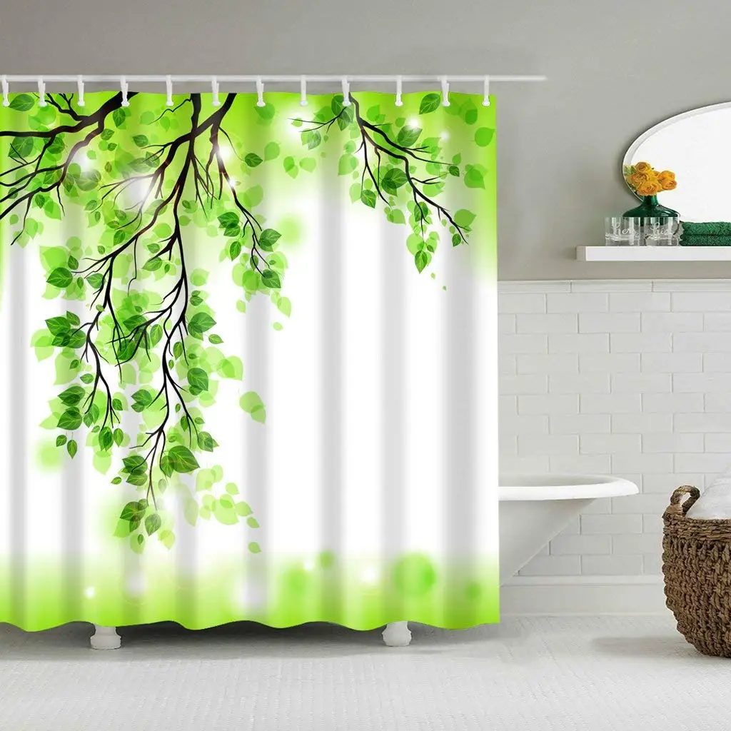 GoHeBe Natural Spring Flowers Shower Curtains Cherry Blossoms with Leaves in White Mildew Resistant Polyester Fabric Bathroom Bath Curtain Shower Curtain Hooks Included 71X71in