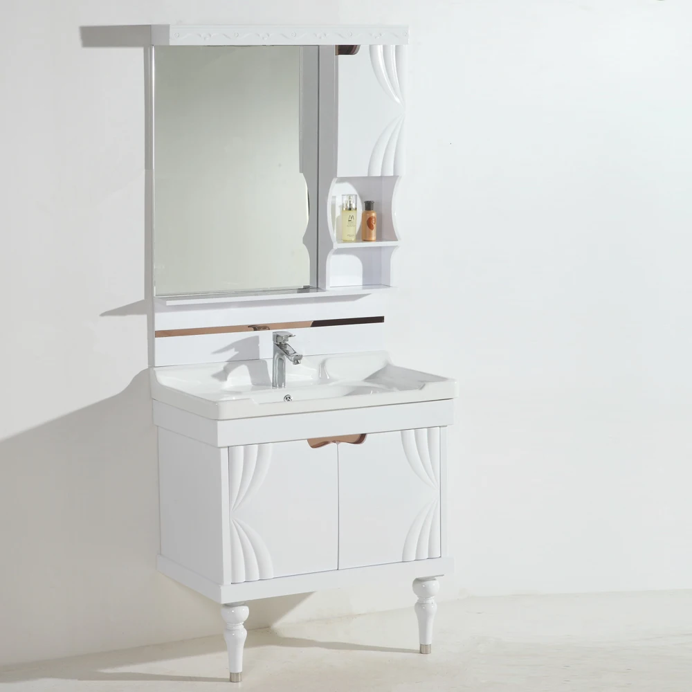 Blanco tallado gabinetes de baño moderno pvc mueble de baño ...