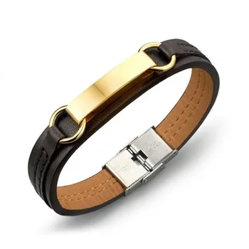 leather and gold bracelet mens