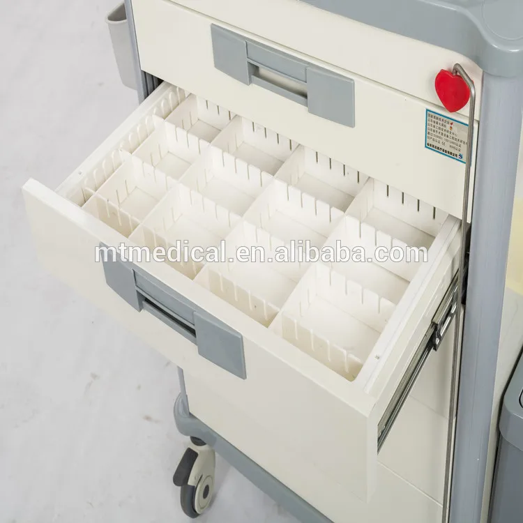 Chinese Manufacturer Hospital Equipment ABS Mobile Medical Trolley Crash Cart