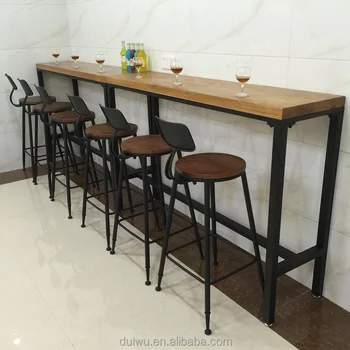 Industriële ijzer meubels commerciële hoge top lange smalle hout bar ... Smalle lange tafel