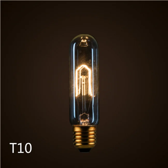 E26 E27 Vintage Edison Light Bulbs 60W T10 Dimmable Tubular Light Bulb Nostalgic Tungsten Filament Incandescent Antique Bulb