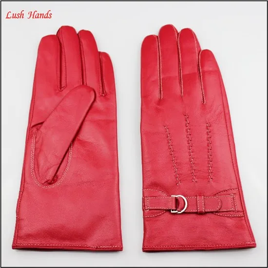 Ladies red leather gloves with leather belt