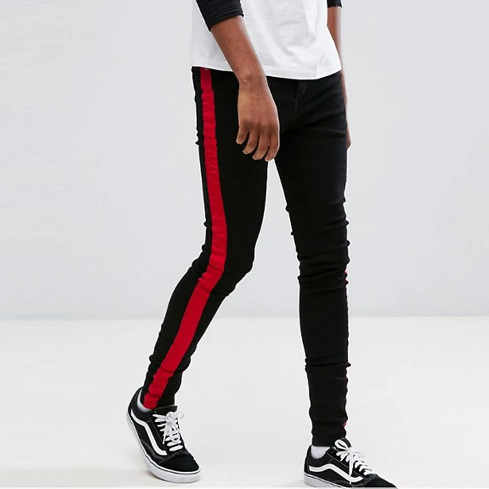 black jeans with red