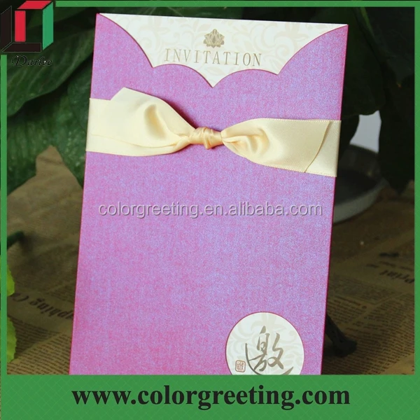 2016 Simple Purple Bengali Handmade Wedding Invitation Card With 2016 Simple Purple Bengali Handmade Wedding Invitation Card With Diffe Color Ribbon Cards