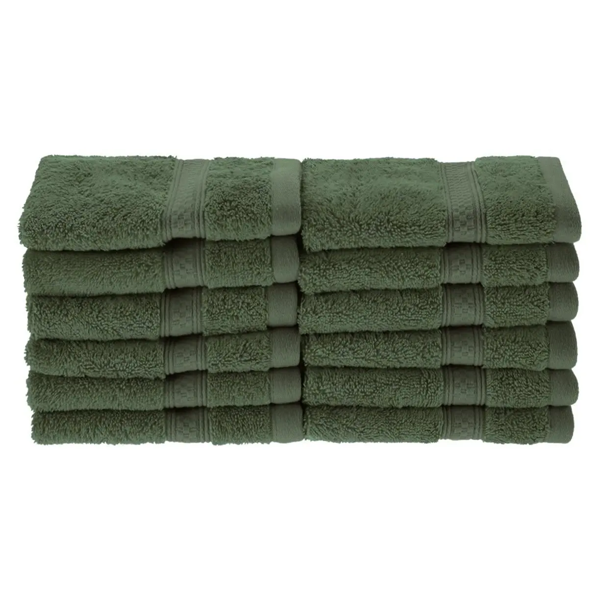 sage green patterned towels