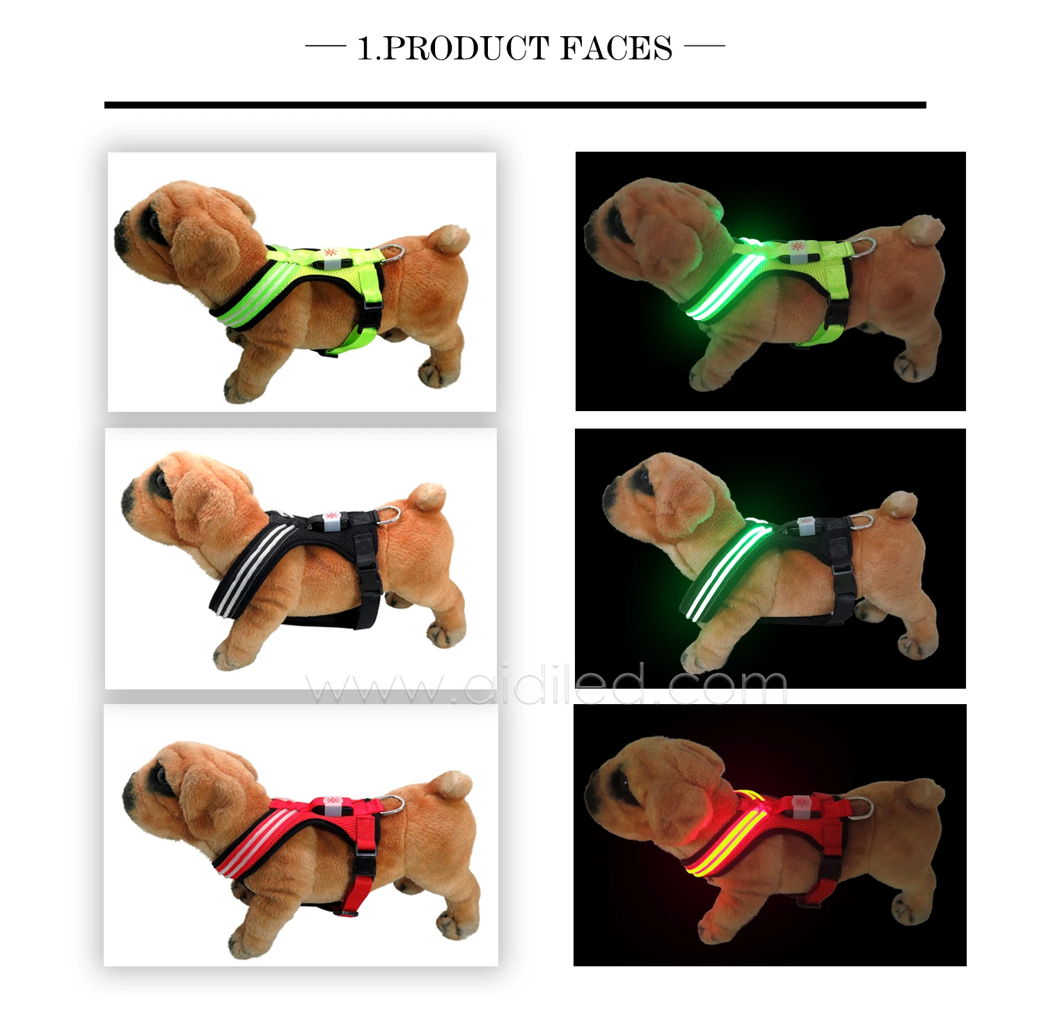 Soft Adjustable Rechargeable Customized Pet Led Dog Harness Vest for outdoor