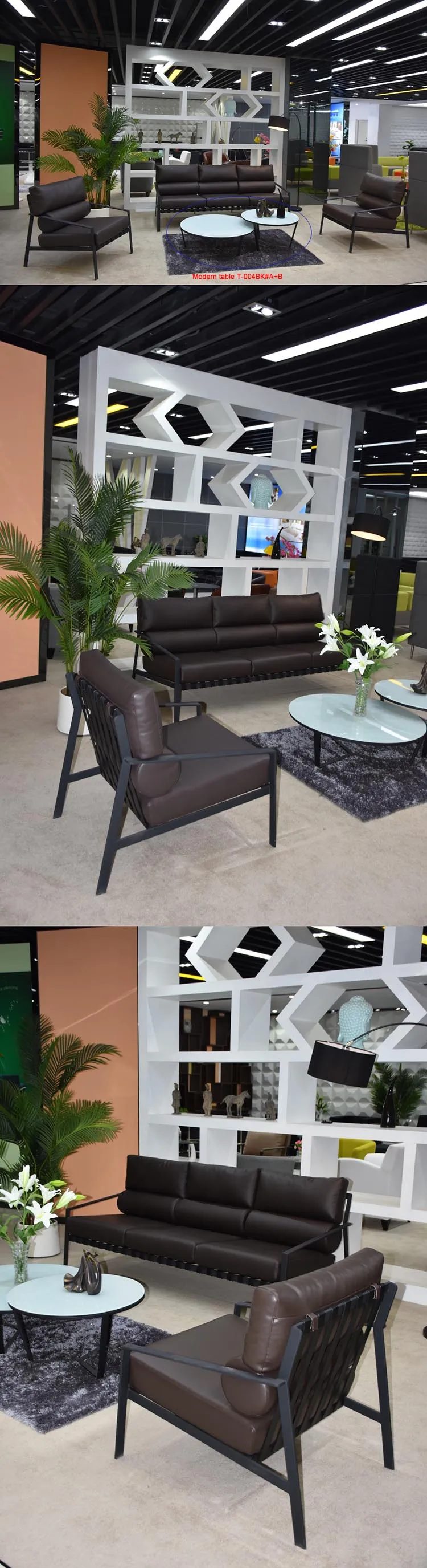8513 modern metal frame leather sofa set design with goose feather cushion