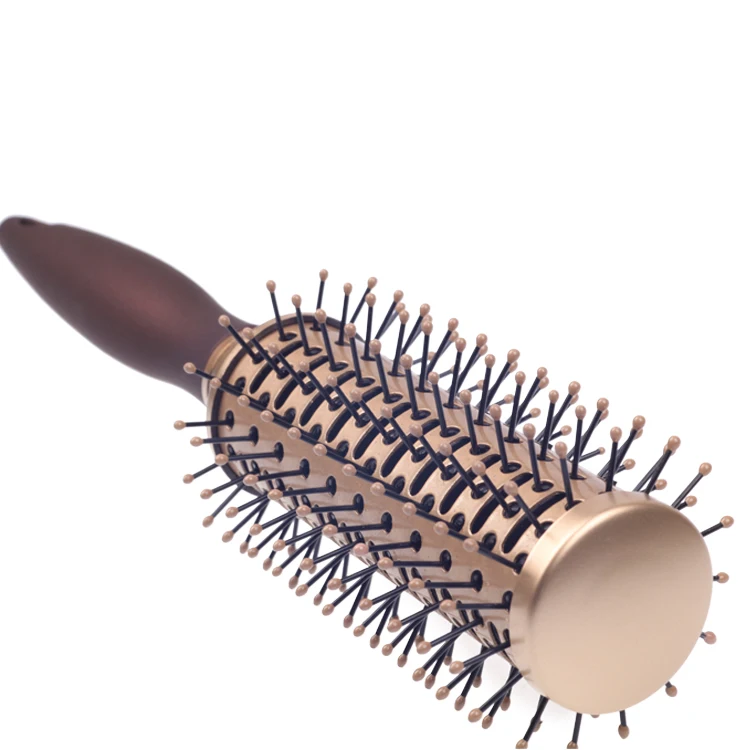 EUREKA 9511CEG-BR Aluminum Barrel Styling Round Hair Brush for All Hair Types Ball-Tip Nylon Pins Anti-Slide Handle Hairbrush