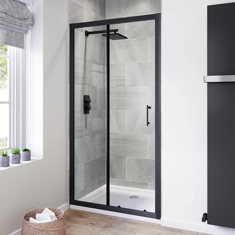 Factory Price Bathroom  Shower Door And Base Black Frame Shower Door