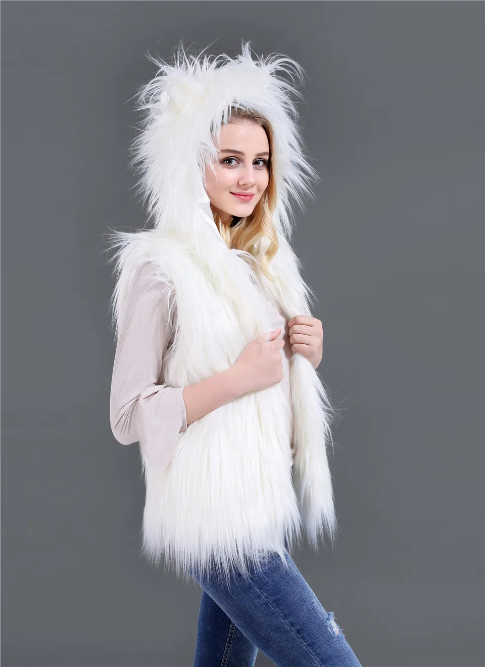 Winter White LED Lights Hooded Faux Fur Vest Coat Jacket Halloween Christmas Party vests