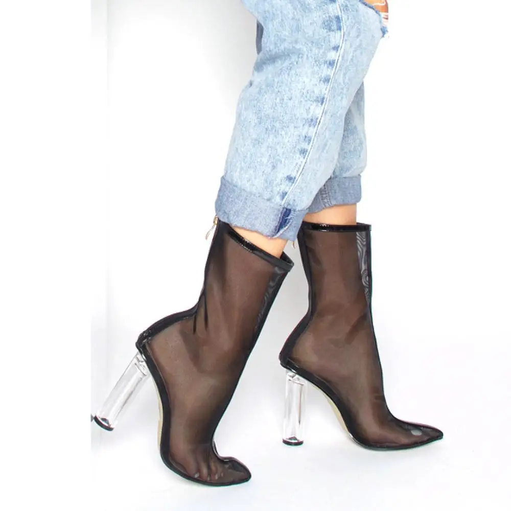 black clear heel boots