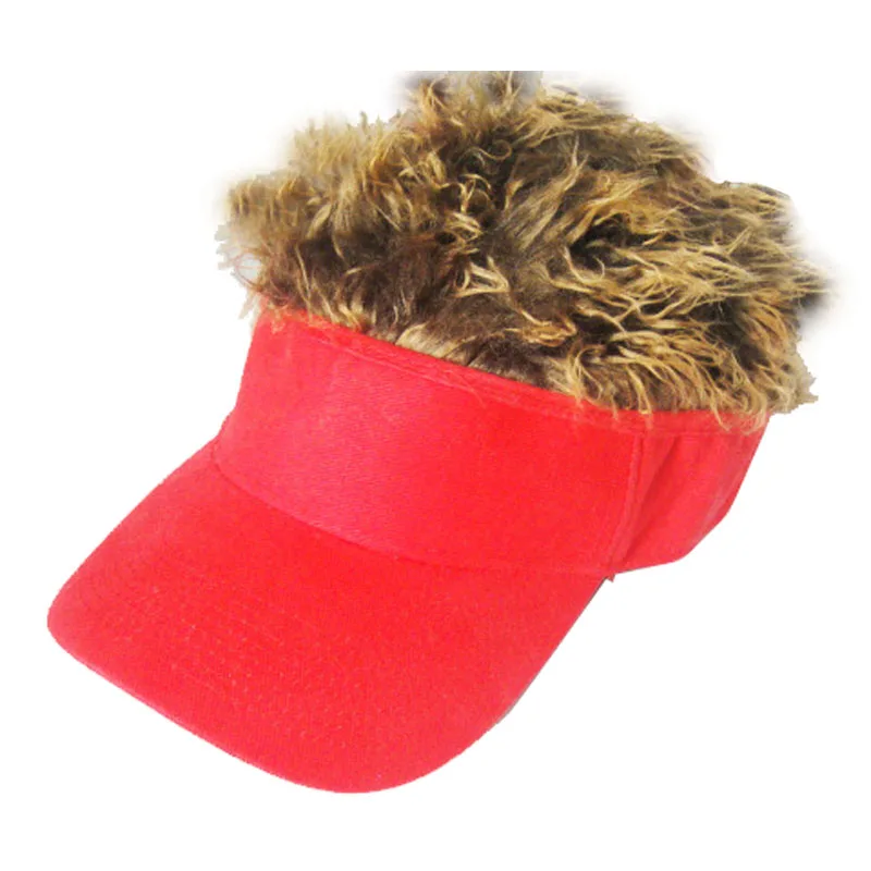 Custom fashion cotton sun visor fake hair hats and caps with wig for mens (2).jpg