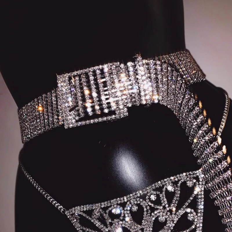 Wholesale Fashion 2019  Gold Silver  Metal Chain Belt Crystal Belt  YX1038