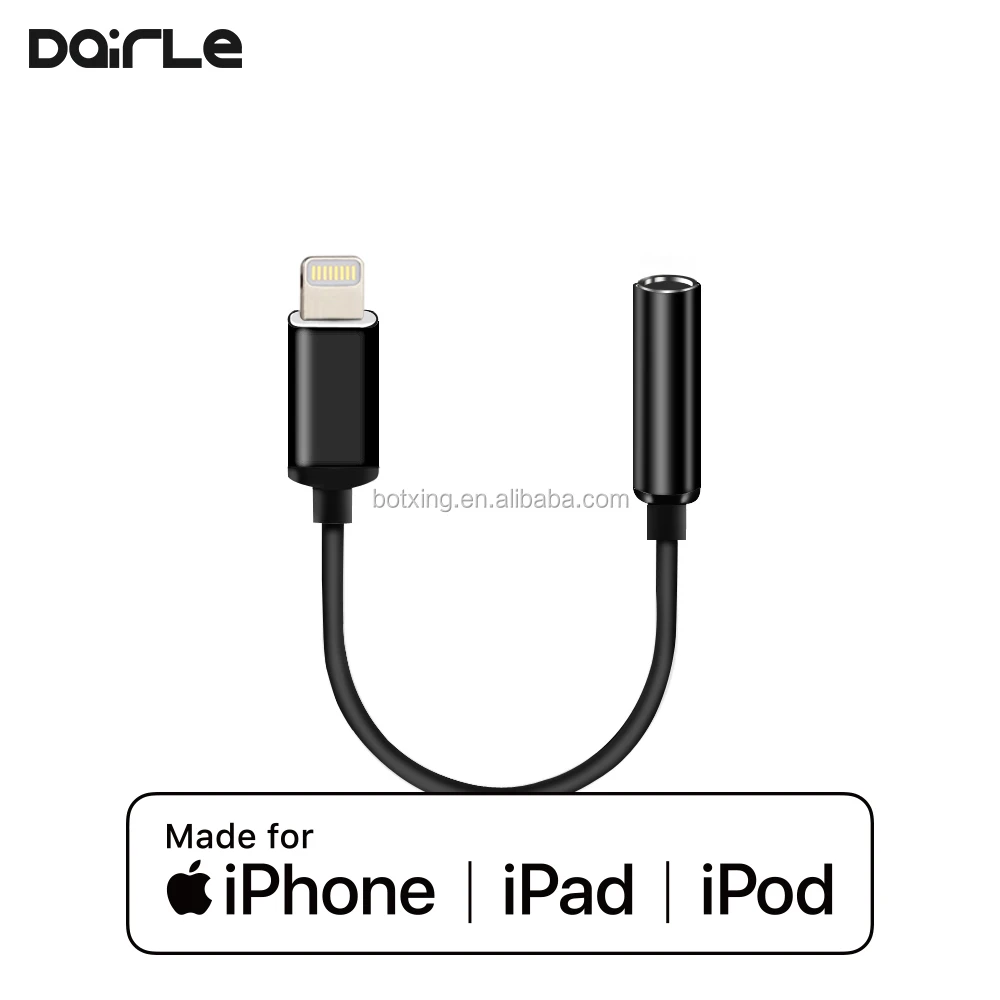 For light-ning to 3.5mm male white mfi earbuds audio adapter headphone splitter