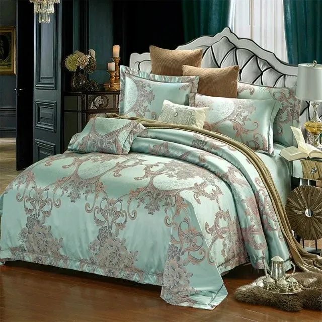 5 Piece Comforter Set Green And Gold Green Jacquard Weave Full Or Queen ...