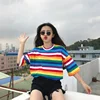 New T Shirt Women Rainbow Striped Tops Harajuku Tshirt 2019 Summer Short Sleeve Korean Punk T-shirt camiseta feminina T8