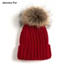 Real Fur Pompom Hat Women Men Genuine Raccoon Dog Fur Ball Cap Winter Fashion Elastic