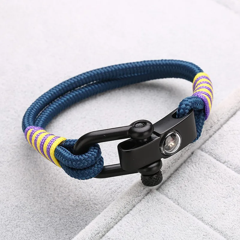 Nautical Rope Bracelet With Compass Shackle Sailor Bracelet Surfer