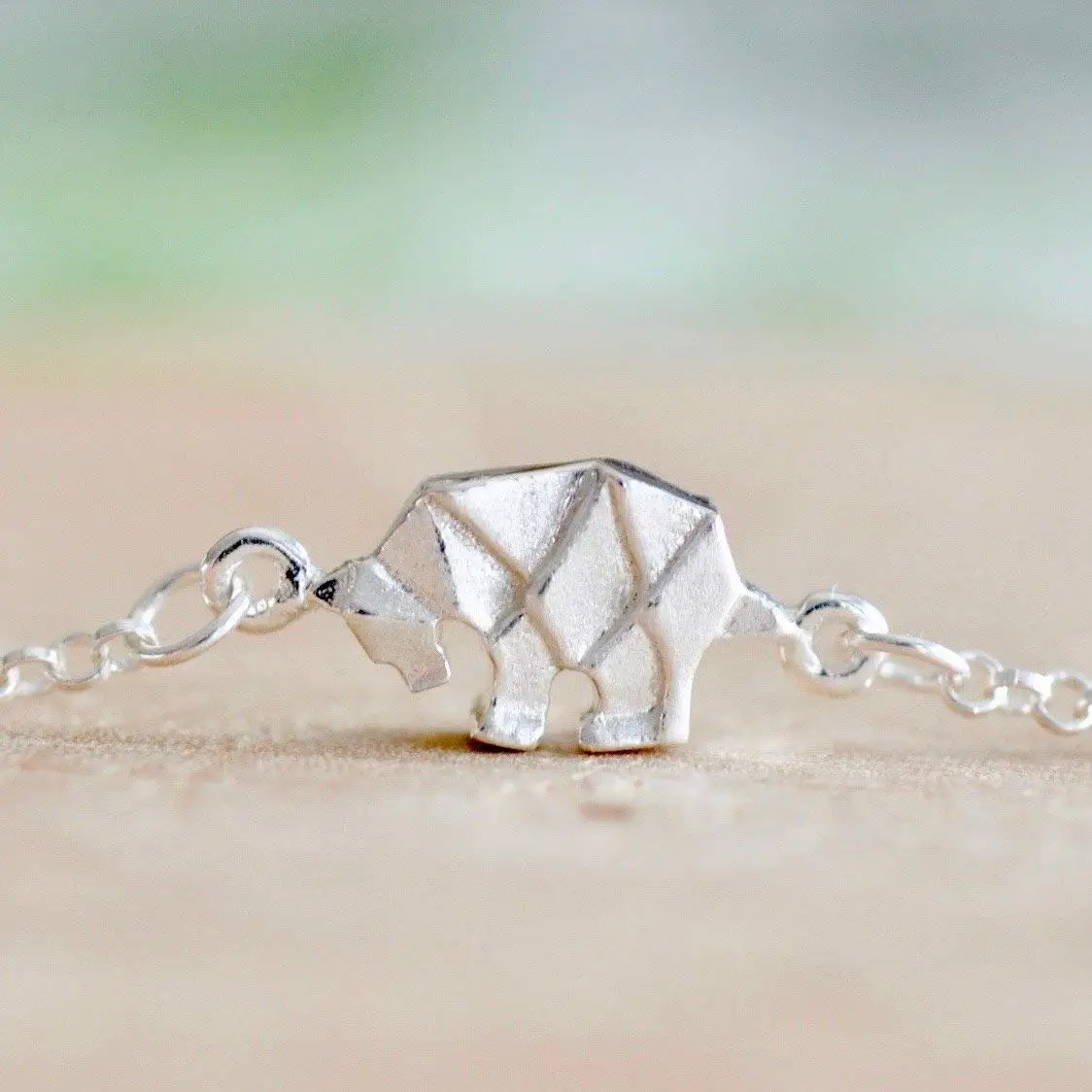 Sterling Silver 7 4.5mm Charm Bracelet With Attached Right Facing Walking Grizzly Bear Charm