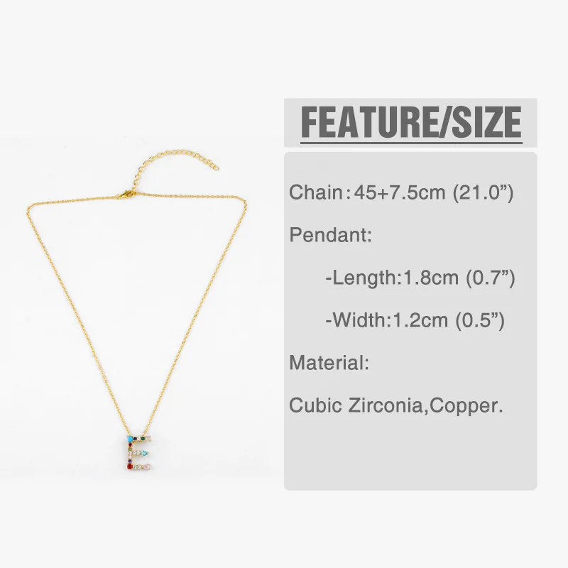 High quality brass rainbow cz zircon letter necklace 18K real gold big letter zircon initial necklace