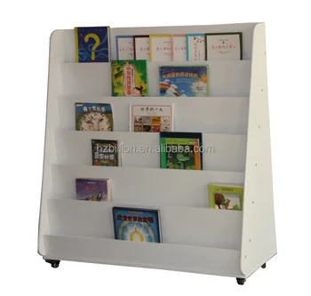 Popular And Cheap White Wooden Children Bookshelf Magazine Display