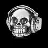 Rock Headsets Music Skull Ring WIth Black CZ Zircon Stainless Steel Punk Biker MC Man's Ring