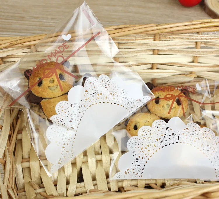 White Lace Bow Tie Clear Cookie Packing Plastic Bag Lovely Design Food Biscuit Bag High Quality