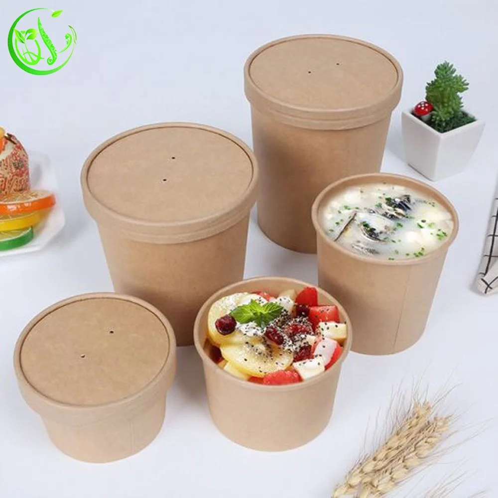 8oz 250ml Paper Soup Cups With Paper Lids Hot Soup Kraft Paper Cup
