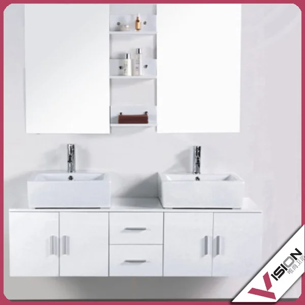 New Design Pvc Mdf Double Basin Bathroom Cabinet Vanity With Two Mirrors And Two Ceramic Basins Buy White Mdf Bathroom Vanity 900mm High Gloss White Mdf Bathroom Vanity Hot Sale Large Capacity Floor Standing