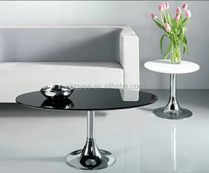 
Modern living room sofa center tables tea furnitures house chromed steel base black tempered glass table round coffee table 