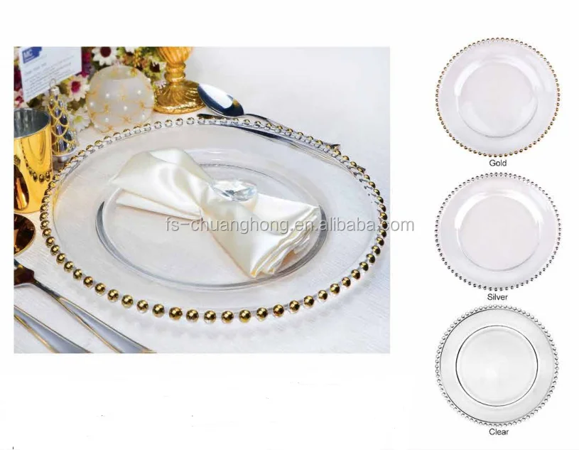 Yc2392 Clear Silver Rim Clear Glass Wedding Charger Plates Wholesale