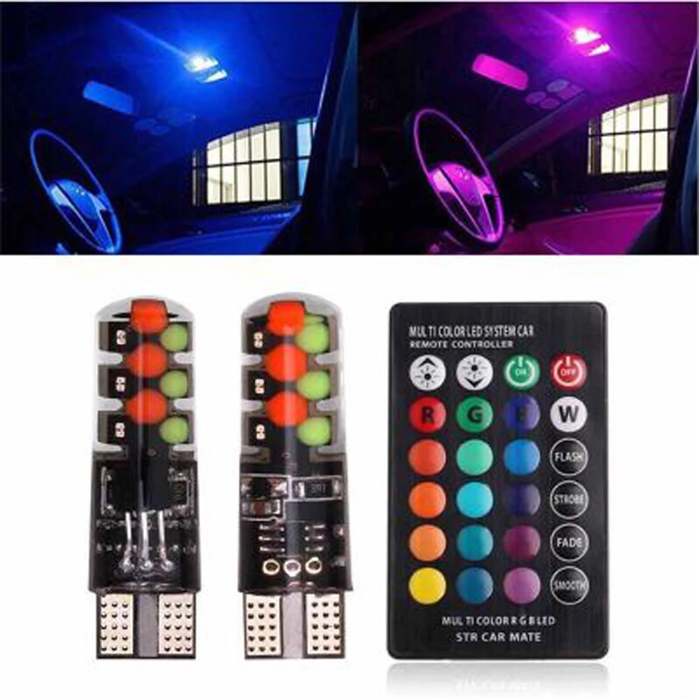 Eurs T10 W5w Led Car Lights Led Bulbs Rgb Cob With Remote Control 194 168 501 Strobe Led Lamp