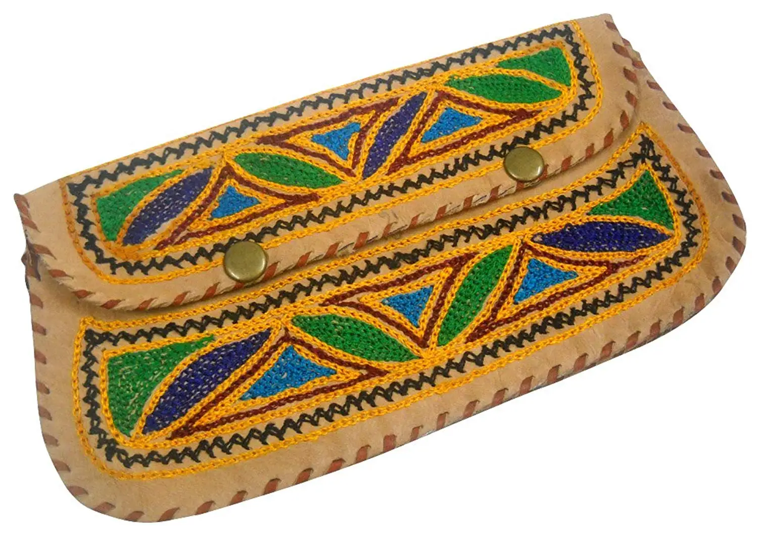 Women's Beautiful Handmade Multi Color Embroidered 100% Pure Camel Leather Hand Purse