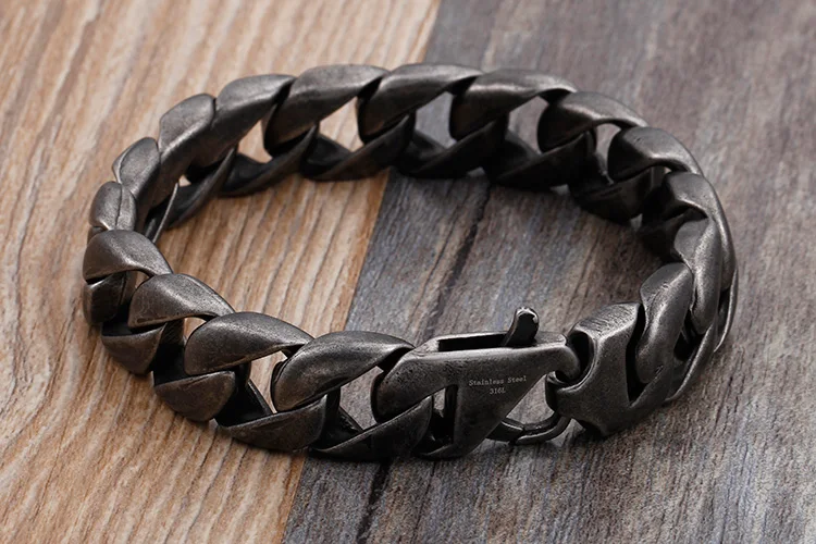 KALEN 316L Stainless Steel Brushed Link Chain Bracelets For Men 22cm Chunky Homme Wrist Bracelets Jewelry