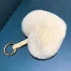 New Heart Shape pompoms Key holder Real Rabbit Fur Keychain Soft Plush Real Rabbit Fur Pom Pom Fur Heart Keychains